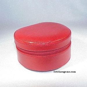 FINAL SALE PRICE Wolf Designs Round Zippered Jewelry Case in Red Lizard Leather